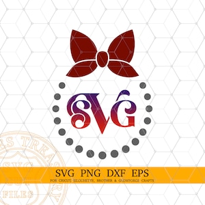 Monogrammi svg Bow Monogram Frame svg file di taglio Cerchio monogramma svg, Monogramma stampabile png, Bow svg, Perle svg