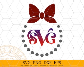 Monograms svg Bow Monogram Frame svg cut file Circle monogram svg, Printable monogram png, Bow svg, Pearls svg