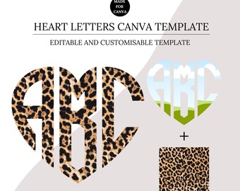 Heart Monogram Letters Canva Photo Frame Template, Editable Drag and Drop Photo, Pattern Frames