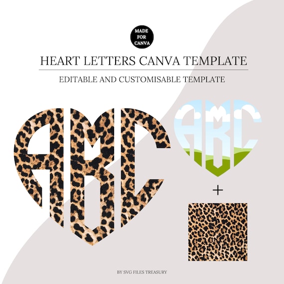 Heart Monogram Letters Canva Photo Frame Template, Editable Drag and Drop Photo, Pattern Frames