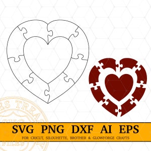 Herz Puzzle Vorlage SVG Dxf Png Ai geschnitten Dateien Herz im Herzen Custom svg Schnittmuster, Geschenk Puzzle Laserschneiden Dateien, 9 Teile Puzzle