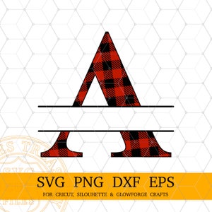Buffalo Plaid Letter A Split Monogram SVG, Christmas Monogram Svg, familienaam Frame Letter Svg-bestanden voor Cricut sublimatie Letters Png