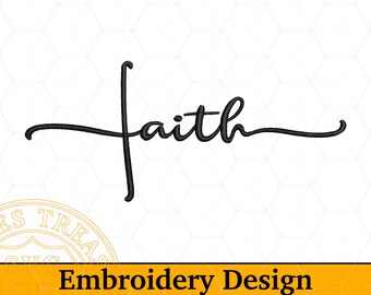 Hand Lettered Faith Church Christian Cross Machine Embroidery Design in pes hus vp3 vip jef exp emd dst xxx Format Files