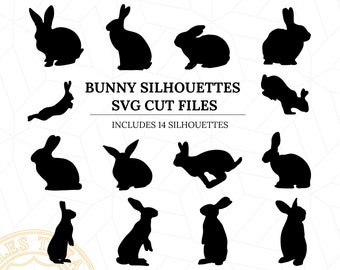 Bunny Silhouettes SVG Cut Files, Easter Bunny Silhouettes Clip Art, Printable PNG, Cut files or Cricut and Silhouette, Digital Download