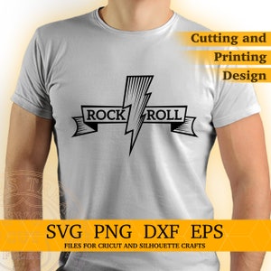 Rock and Roll Svg Cut File for Cricut and Sublimation Png Design for Shirt Printing, Lighting Bolt Svg, Sublimation image Printable Png