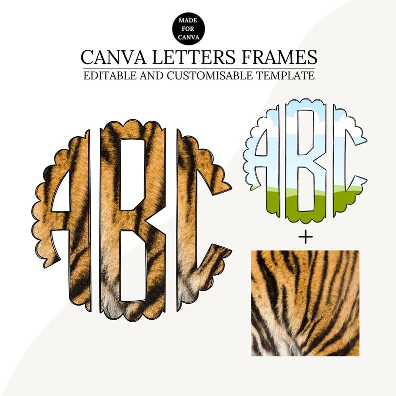 Customisable Canva Frame Template, Scalloped Monogram Letters, Editable Photo Fill Alphabet, Create Your Own Drag and Drop Alpha Set Canva Photo Frame