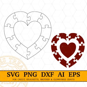 Quebra-cabeça em formato de coração de aniversário de casamento Svg Coração em modelo de quebra-cabeça de coração, quebra-cabeça de aniversário Dxf arquivos cortados a laser, quebra-cabeça de 11 peças