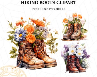 Floral Hiking Boots Png Clipart Sublimation Watercolor Design, Hiker Adventurer Printable PNG Digital Download