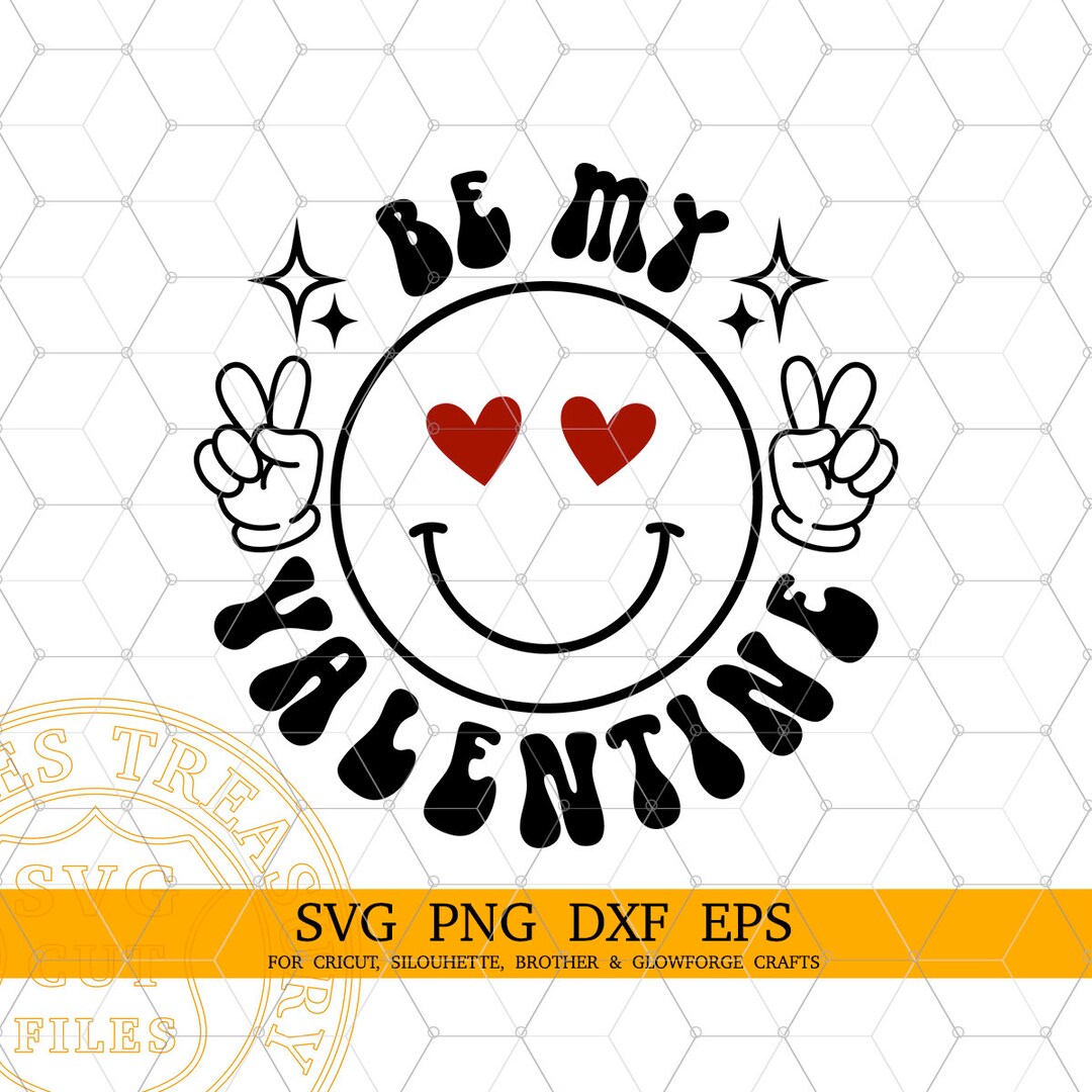 Be Mine Valentine's Day Smiley Svg Png Cut Files, Retro Hands Heart ...