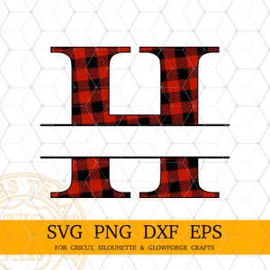 Puede incluir: Letra L de monograma de cuadros rojos y negros con espacio para un nombre. SVG PNG DXF EPS para Cricut, Silhouette & Glowforge.