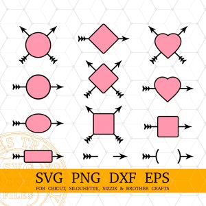Arrow Monogram Frames Svg Cut Files, Digital Download Arrow Sticker Labels Bundle for Cricut and Silhouette crafting projects, Printable Png