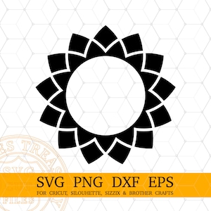 Zonnebloem Circle Monogram Frames Svg Png Dxf Eps Cut Files voor Cricut en Silhouette Monogramming projecten - MD709