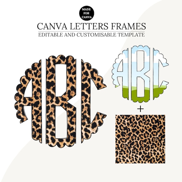 Canva Frame Template, Scalloped Monogram Letters, Editable Photo Fill Alphabet, Create Your Own Drag and Drop Alpha Set Canva Photo Frame