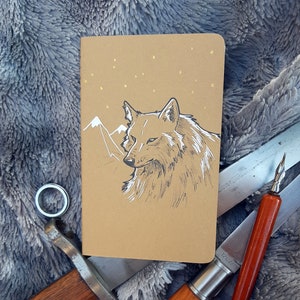 Wild Wolf notebook - hand drawn cover kraft sketchbook