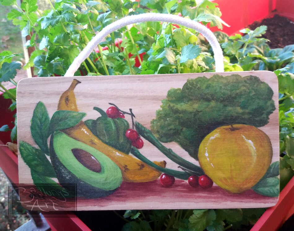 Fruits & Veggies Home Sign - Hand Painted Wooden -