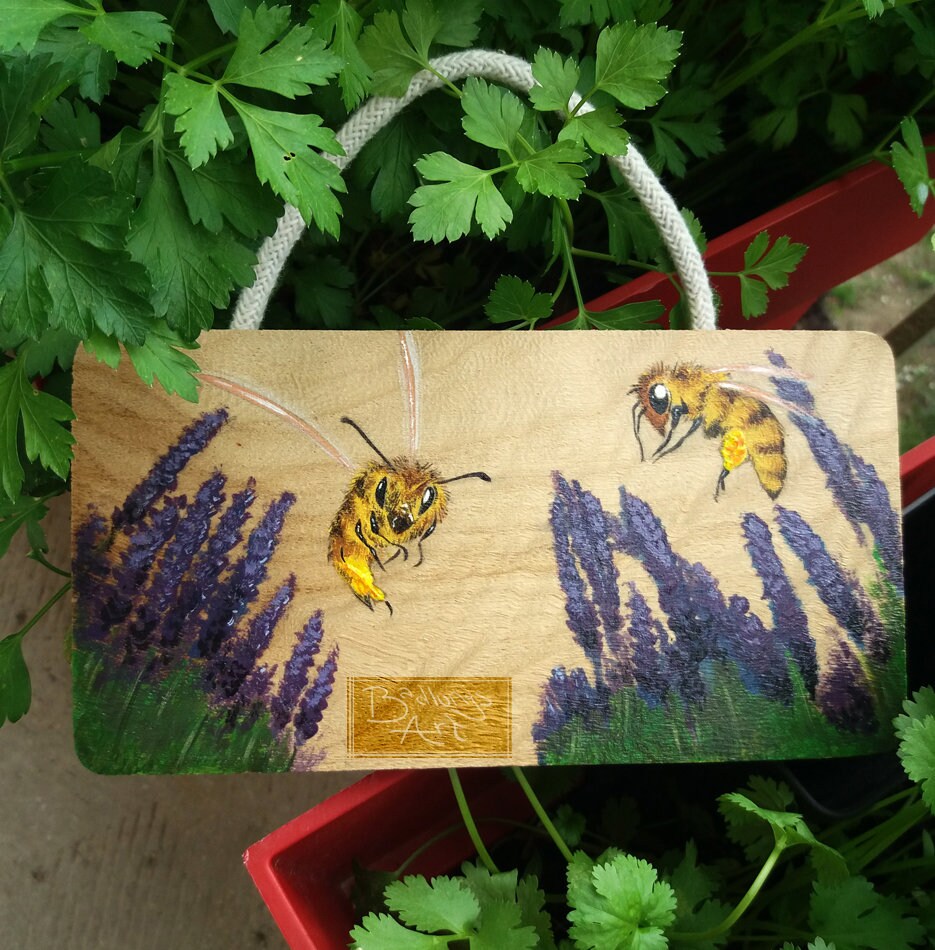 Bees & Lavender Home Sign - Hand Painted Wooden -