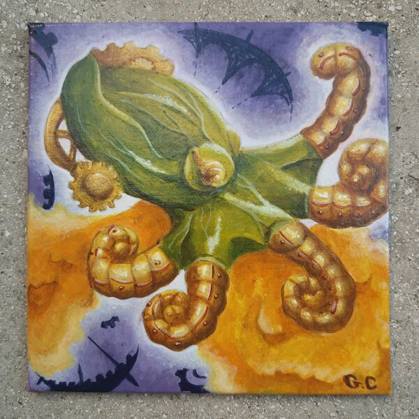 Steampunk Octopus - Original acrylic painting - Tiny canvas