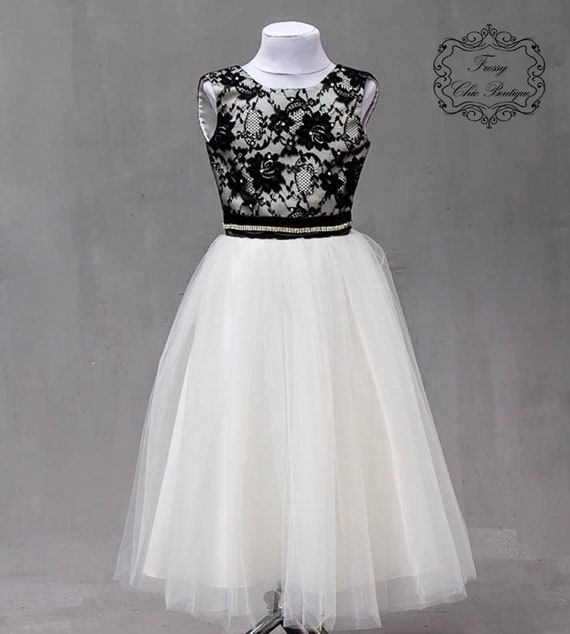 black lace flower girl dress