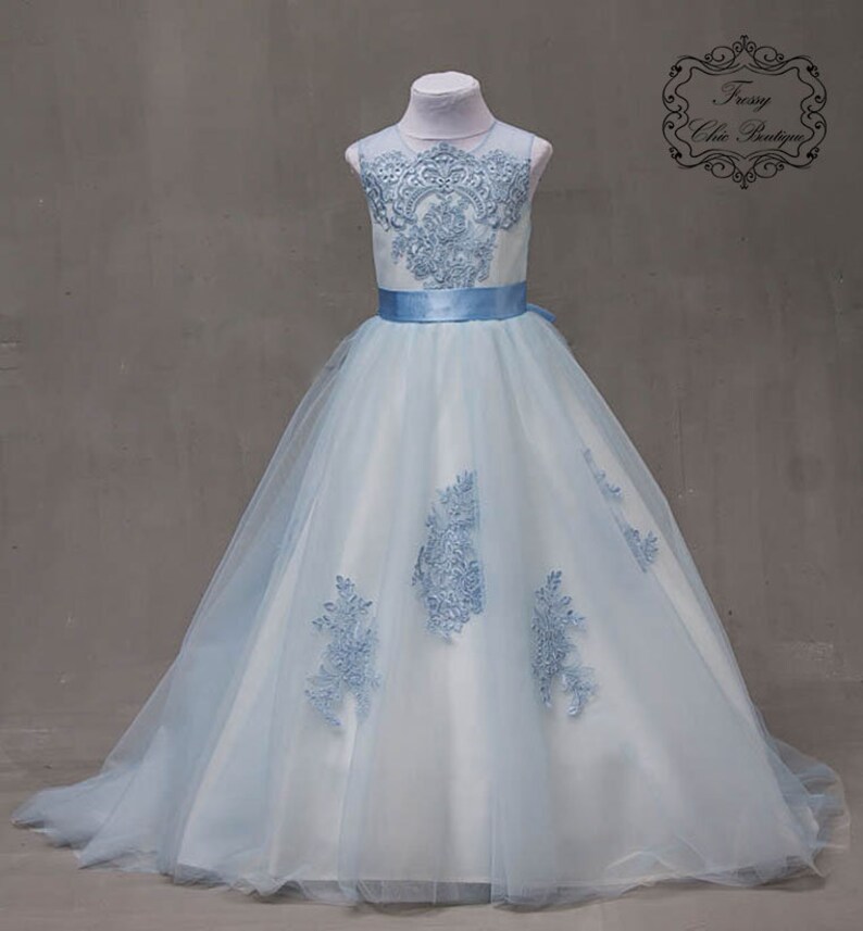 Blue flowergirl dress blue girl dress light blue tulle Lace | Etsy