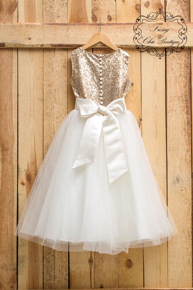 Sparkly gold flower girl dress sequin ivory tulle lace dress Etsy