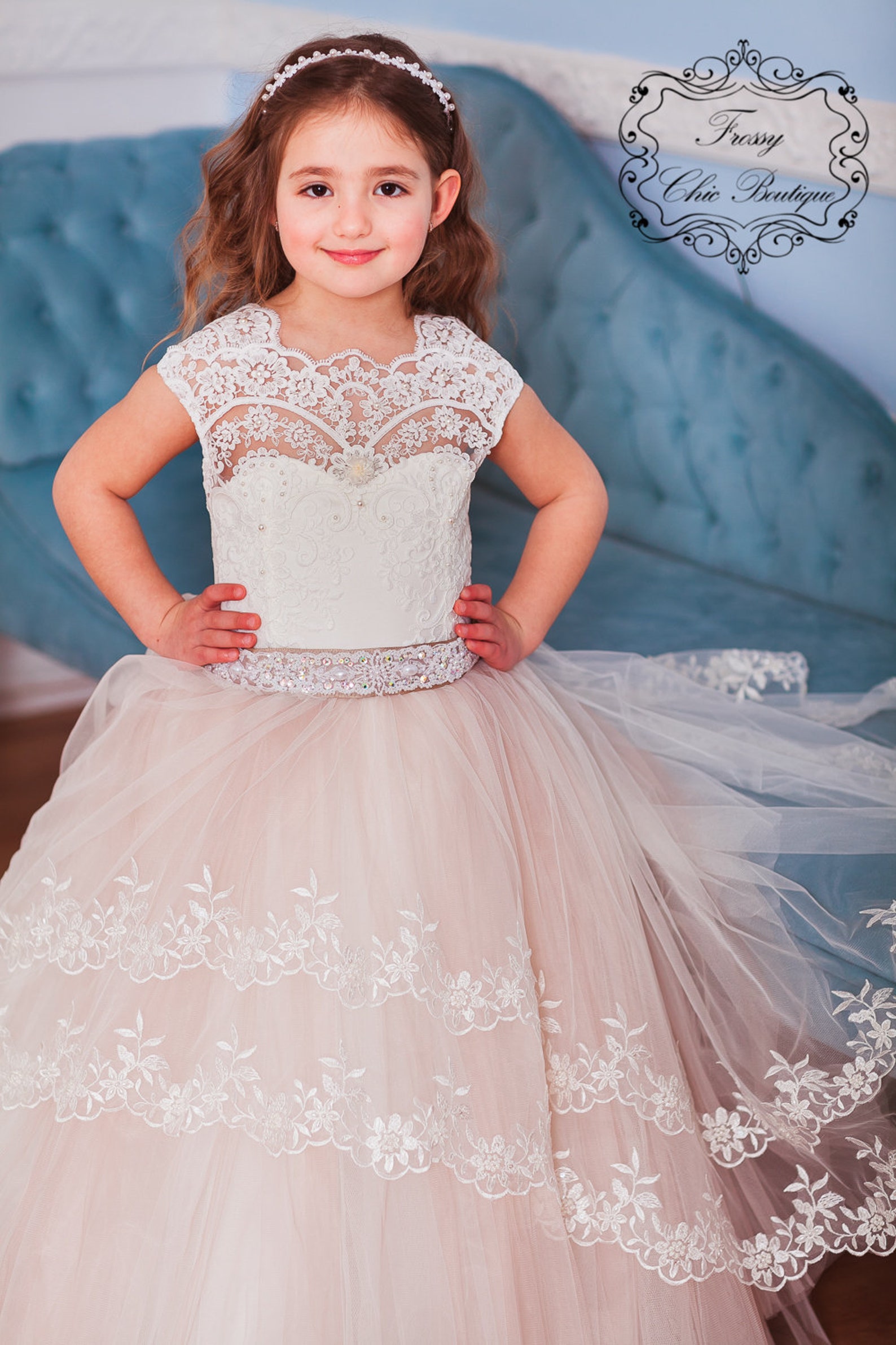 Blush Flower Girl Dress Ivory Flower Girl Dress Blue Etsy