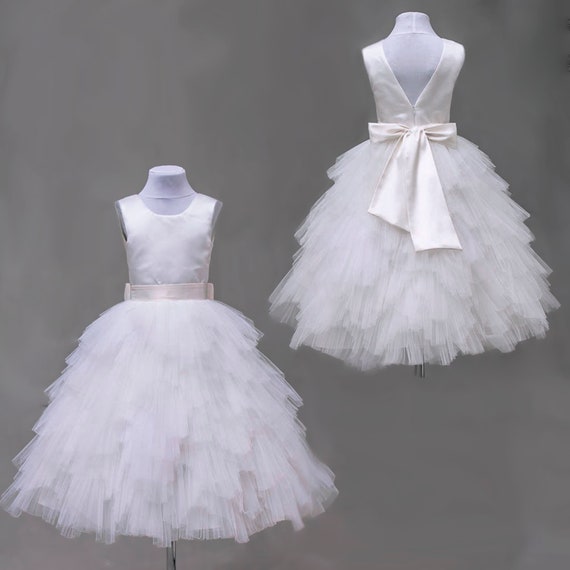 White First Communion Dress Tulle Hampagne Girl Dress Lace | Etsy