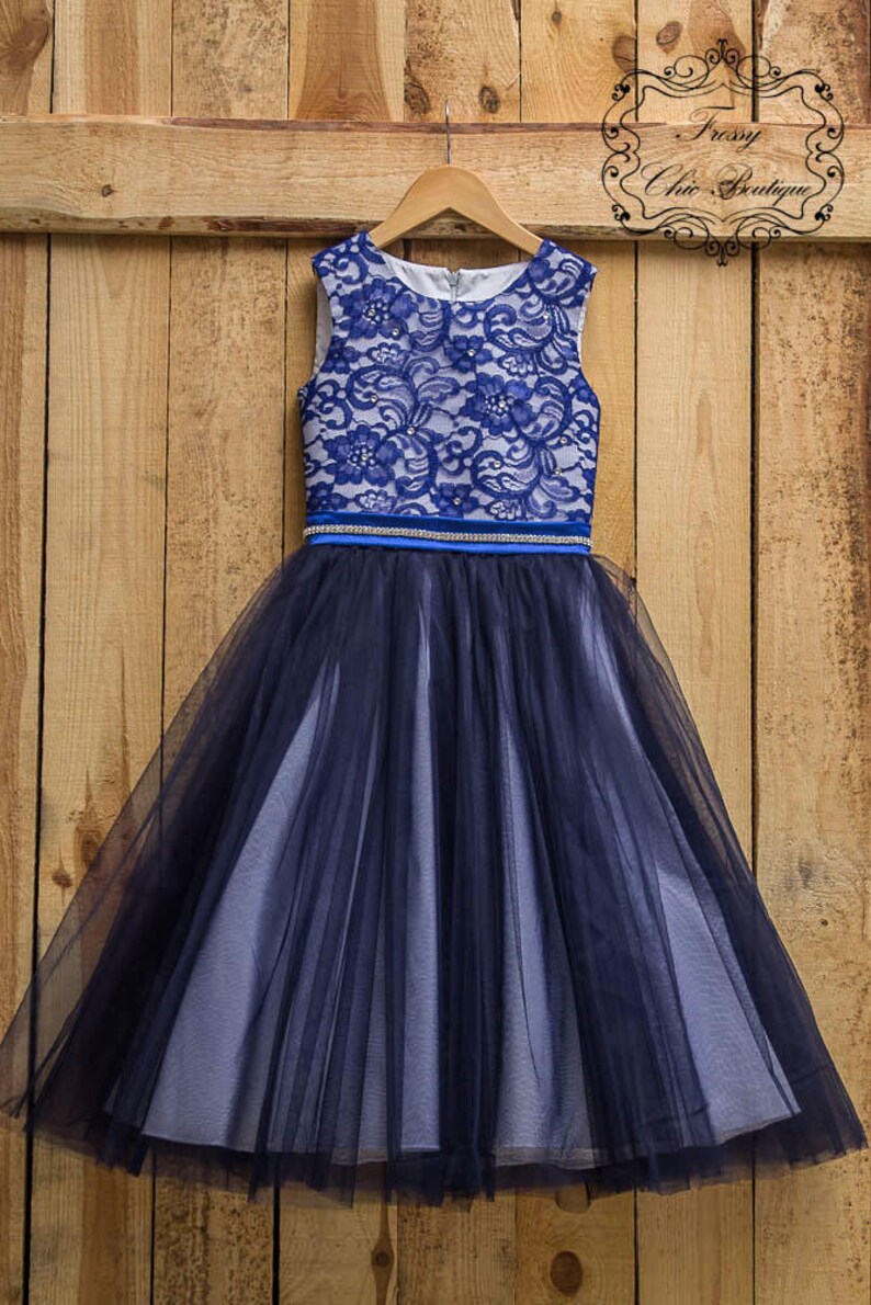 Navy Blue Flower Girl Dress Tulle Lace Dress Lace Baby Lace Etsy