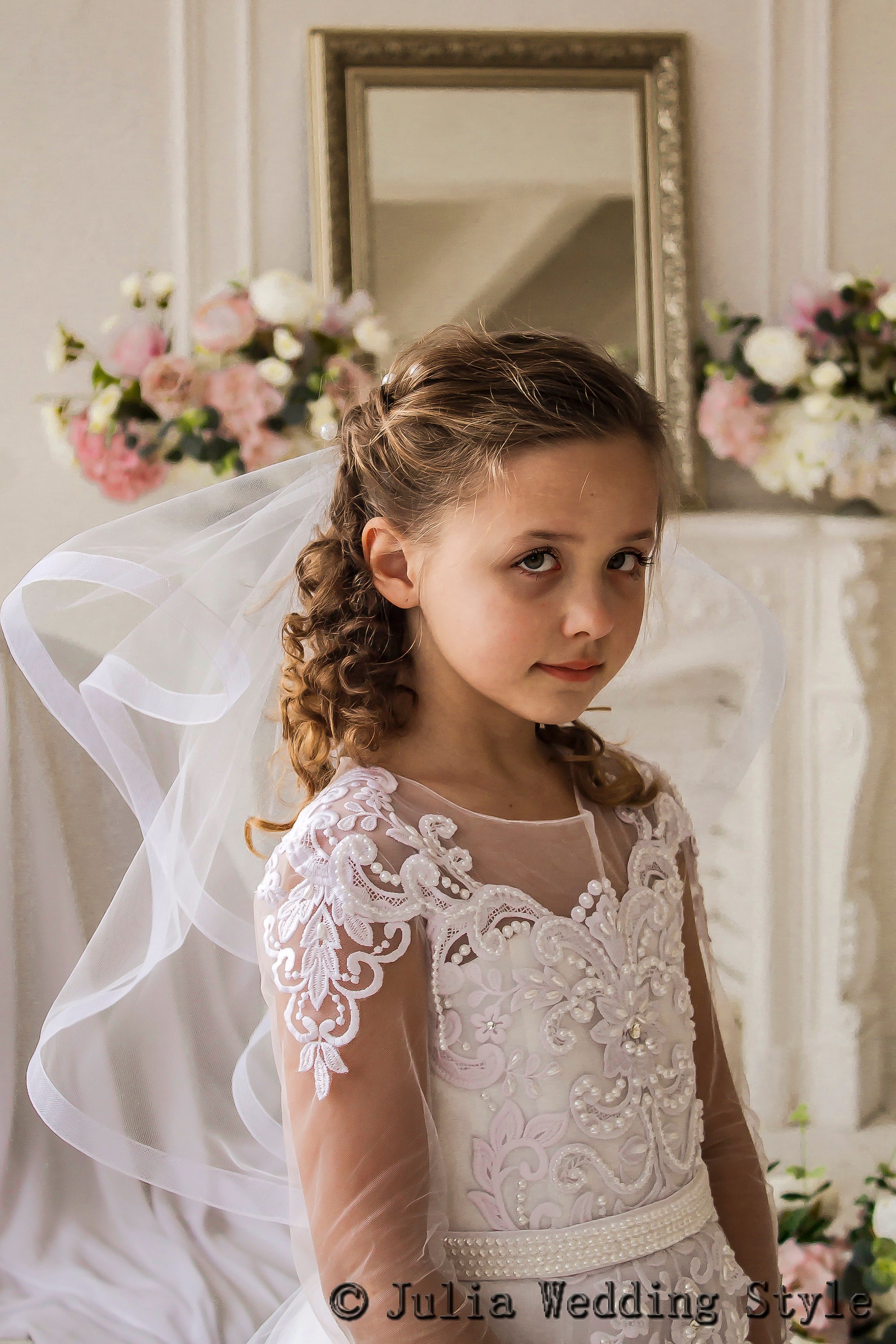 First communion veil crinoline edged first holy communion veil | Etsy