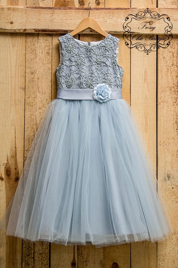 grey lace flower girl dress