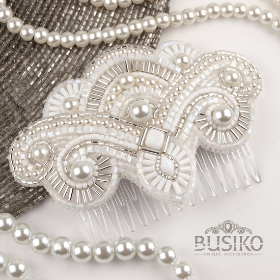 Art Deco Beaded Hair Comb. Vintage Style Hair Accessory  display picture 2