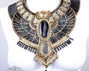 Anubis collar necklace. Cleopatra Black gold bib necklace. Beaded Egyptian jewelry. Necklace for Pharaoh Costume // MAKE TO ORDER //