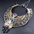 Egyptian Anubis collar necklace. Black gold bib necklace. Beaded embroidered Egyptian jewelry. Statement Cleopatra accessory. Make To Order