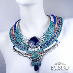 Egyptian beaded embroidered collar necklace. Statement Cleopatra jewelry. Ancient Egypt bib necklace. Bright accessory for Cleopatra costume