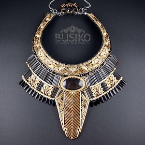 Egyptian Anubis collar necklace.  Black gold bib necklace. Statement Cleopatra accessory. Pharaoh Costume Necklace //MAKE TO ORDER//