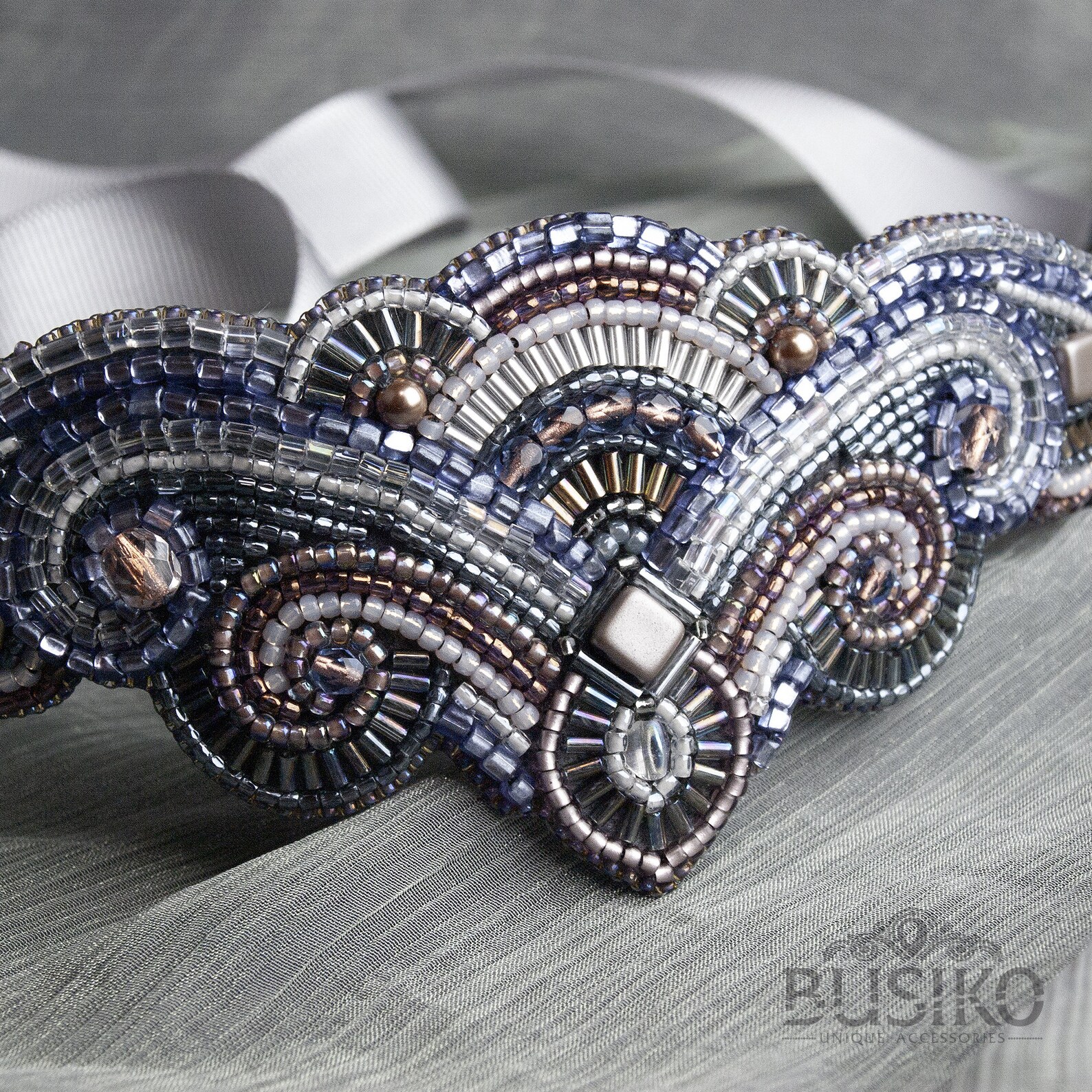 Art Deco bridal belt. Women headpiece vintage style. Gray bead Etsy