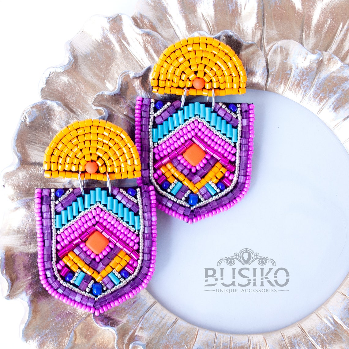 Colorful Mexican Earrings. Ethnic Style Earrings. Beaded Etsy