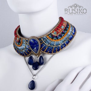 Egyptian beaded embroidered collar necklace. Statement Cleopatra jewelry. Ancient egypt bib necklace. Bright Egyptian choker /Make to order/