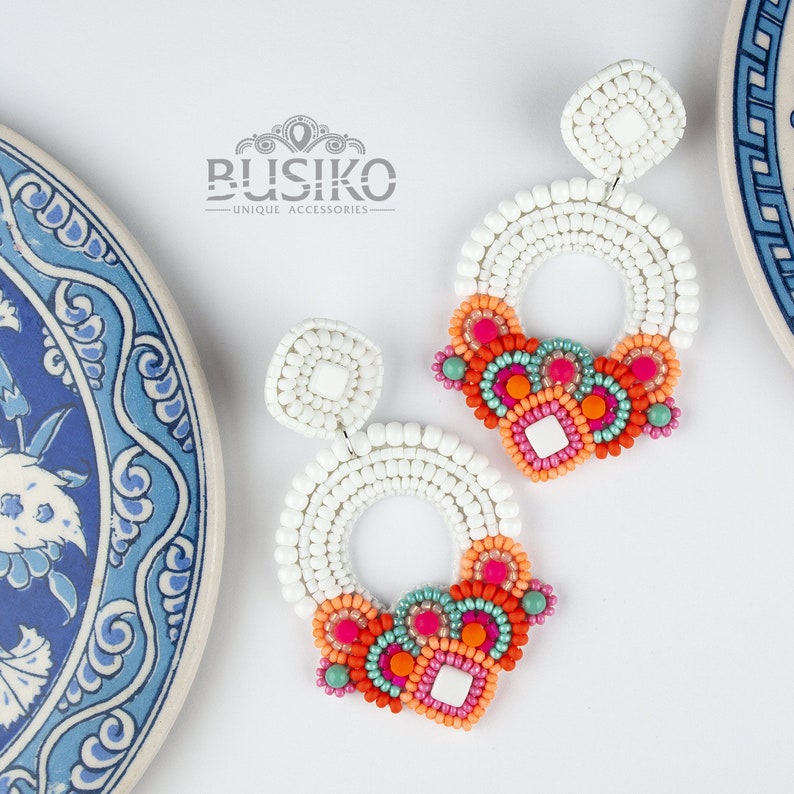 Colorful Mexican earrings. Ethnic style earrings. Beaded Etsy