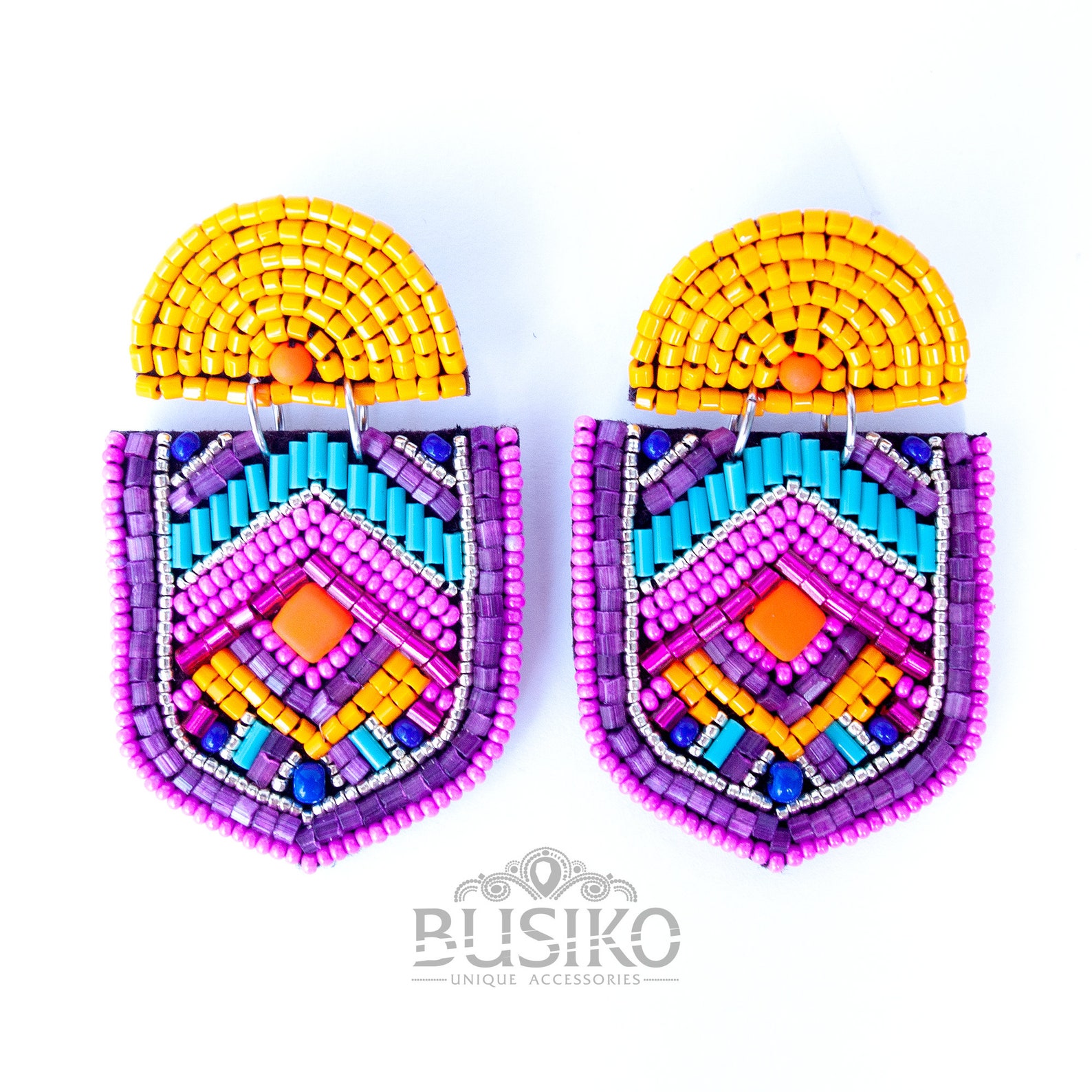 Colorful Mexican Earrings. Ethnic Style Earrings. Beaded Etsy