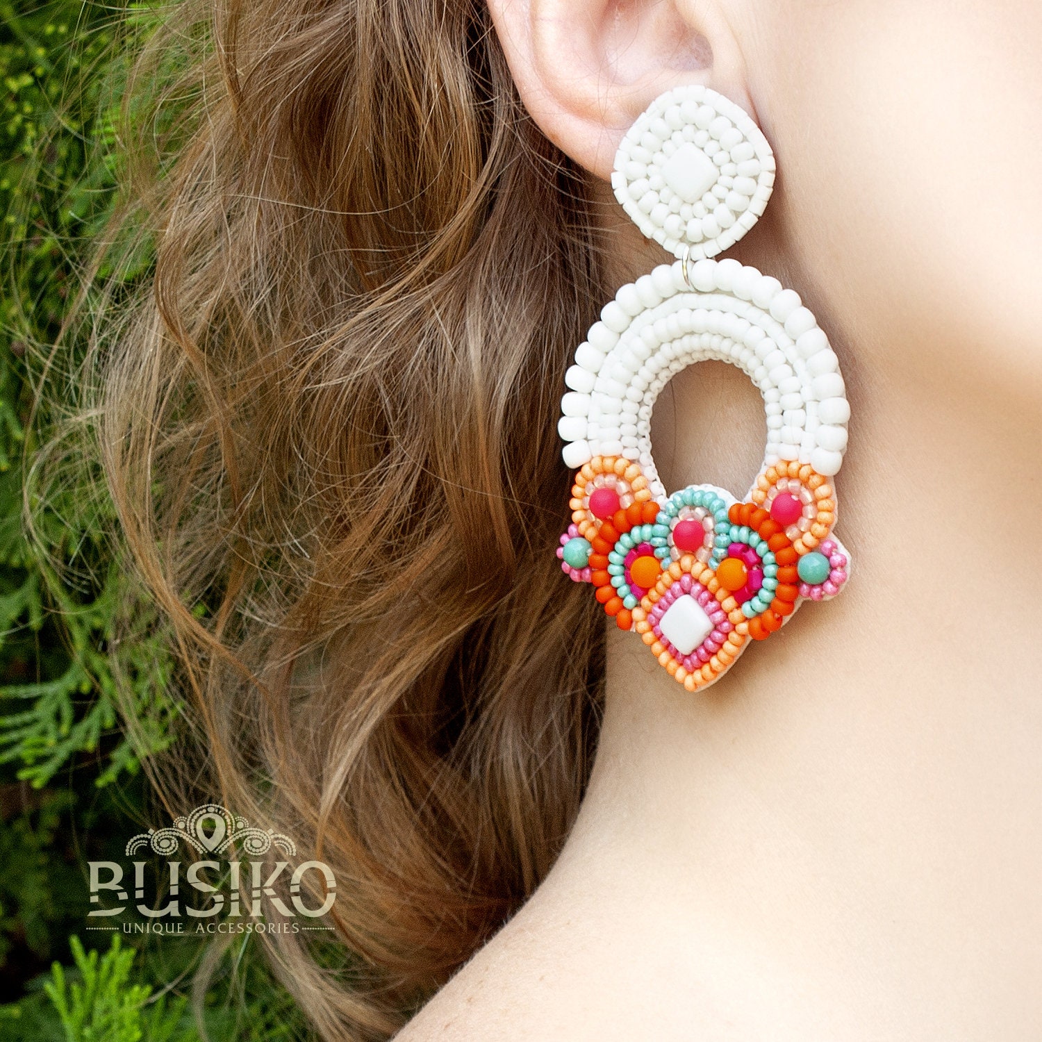 Colorful Mexican earrings. Ethnic style earrings. Beaded Etsy