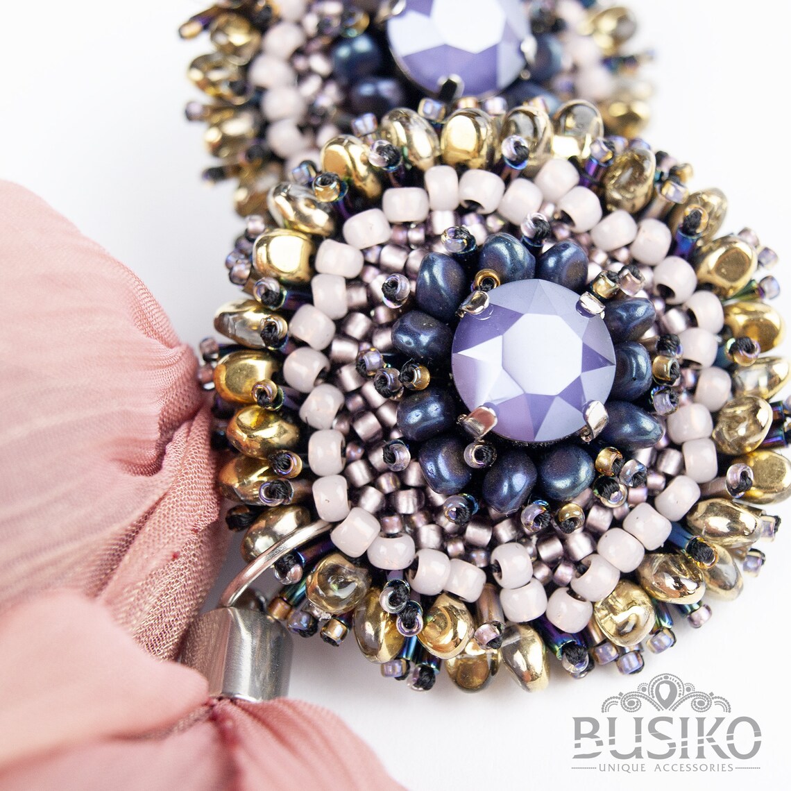 Silk Flower Earrings. Purple & Gold Beaded Earrings. Pink Etsy