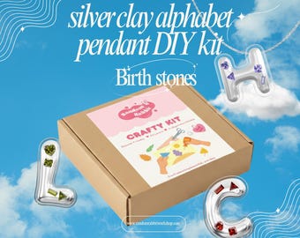 Silver Clay Alphabet Pendant DIY Kit - Birth Stone Selection