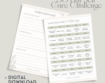 30 Day Self Care Challenge Printable, Guided Journal PDF, Wellness Planner Digital Download