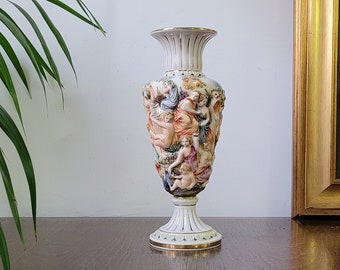 Antique Italian Ceramic Vase with Nymfe Capodimonte Vase Italian home decor Antique Ceramic Urn Gold Capodimonte Ceramic