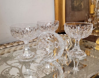 Crystal Champagne Set of 4 Coupes Champagne Crystal Glasses Mid Century Barware & Bar Cart Accessories Cocktail Glasses Antique Stemware