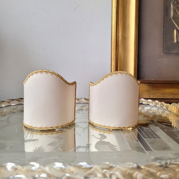 Antique pair of Clip on Half Lampshade Wall sconce Clip on Shield Mini Lampshade  Light shade Half sconce Beige Silk
