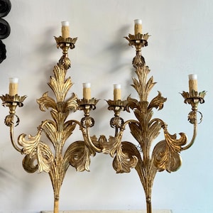 Huge Antique Italian Tole  Wall Sconce Hollywood Regency  Gold Metal Wall Sconce Florentine Sconce Gilded Banci Sconce