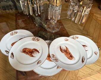 Mooie crèmekleurige borden met zeevruchten platte dinerborden Set van 6 crèmekleurige keramische borden Hollywood Regency Design Bavaria porseleinen borden