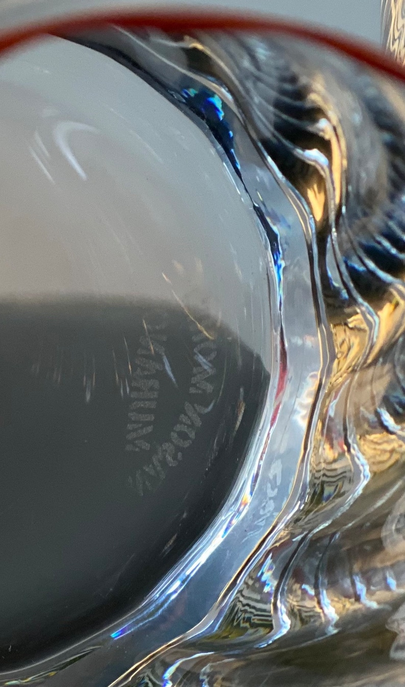 May include: Close-up of the bottom of a clear glass with the words "Made in USA" etched into the glass.