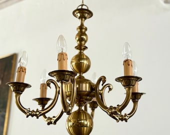 Antique Gold Brass Chandelier with 6 Arms Brass Ceiling Light Bronze Chandelier Hollywood Regency Chandelier